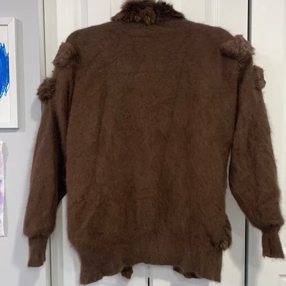 Angora Rabbit Fur Hair Vintage Genuine Embellished Rhinestone Jacket Size Large - Picture 10 of 14